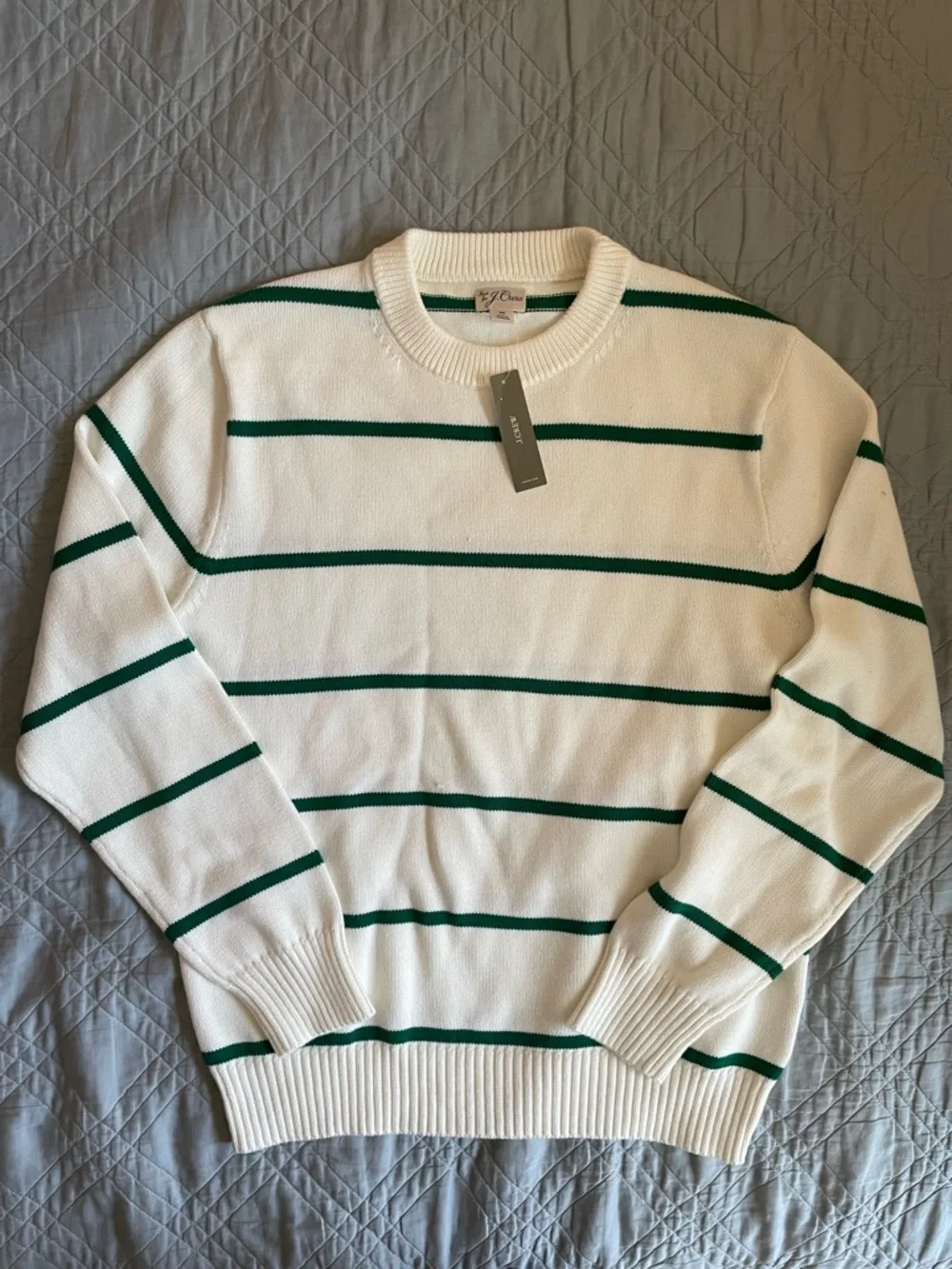 J. CREW‎ Heritage cotton sweater in green stripe Size M NWT $118 CQ892